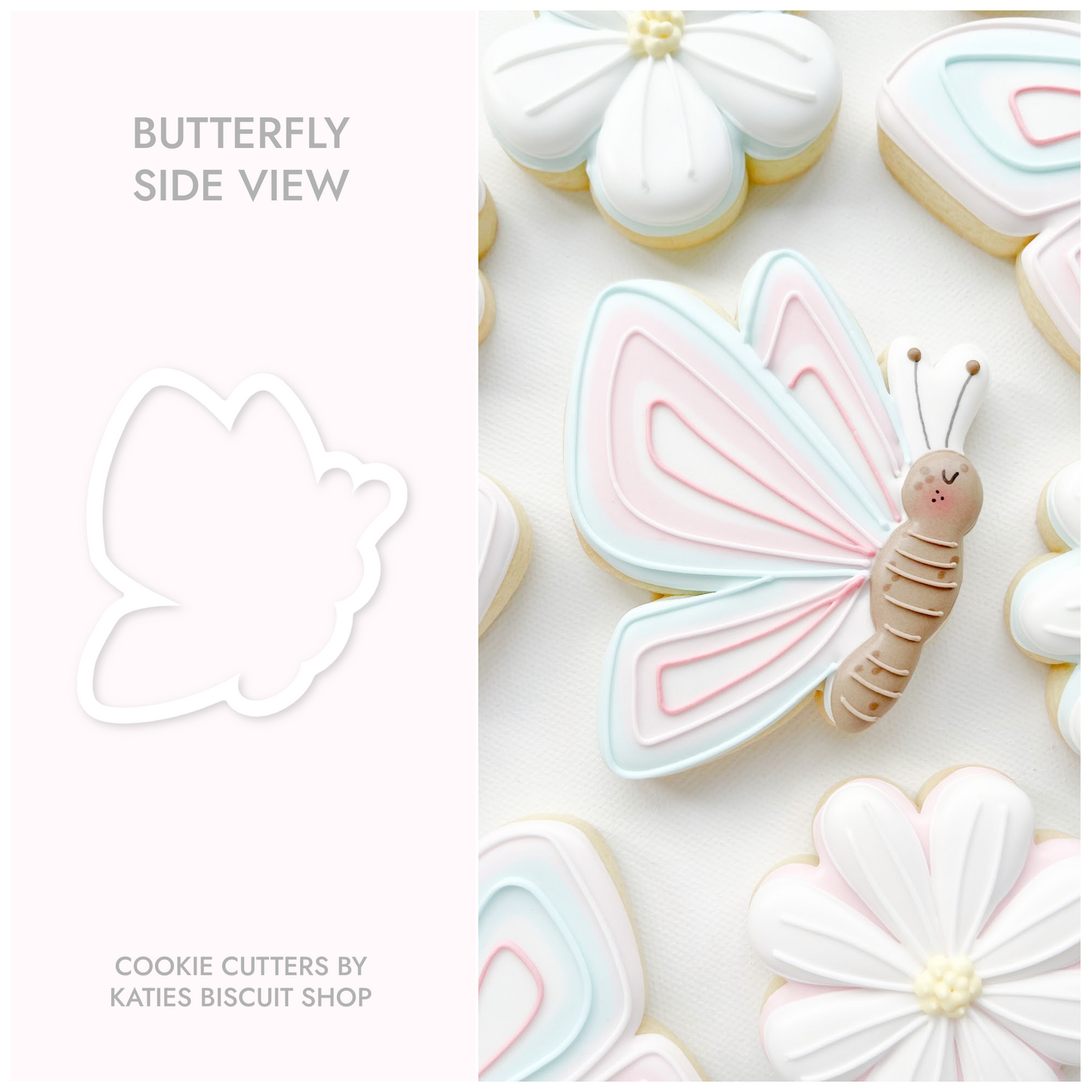 3D printed cookie utter in the shape of a butterfly from the side 