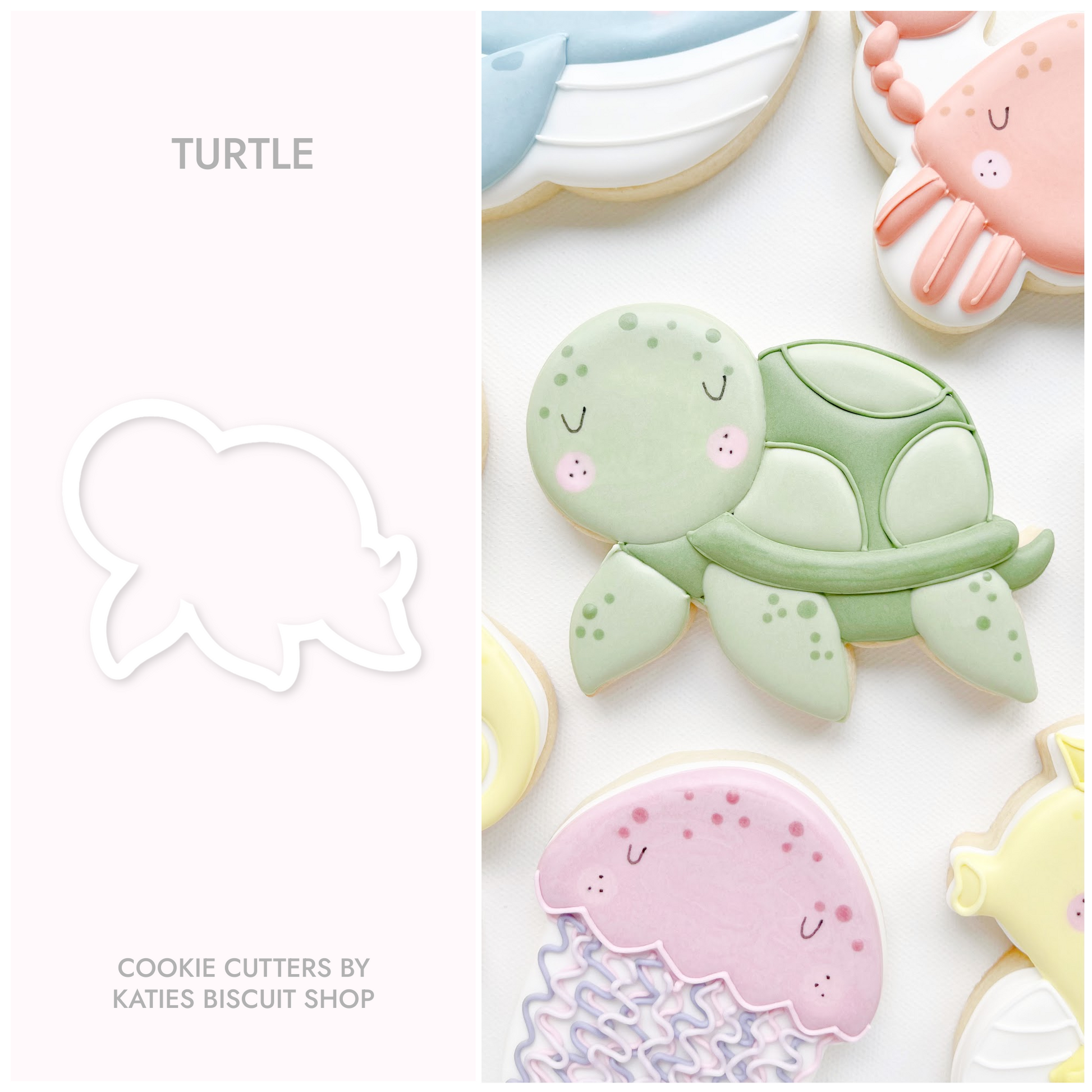  3d printed cookie cutter by katies biscuit shop in the shape of a turtle 